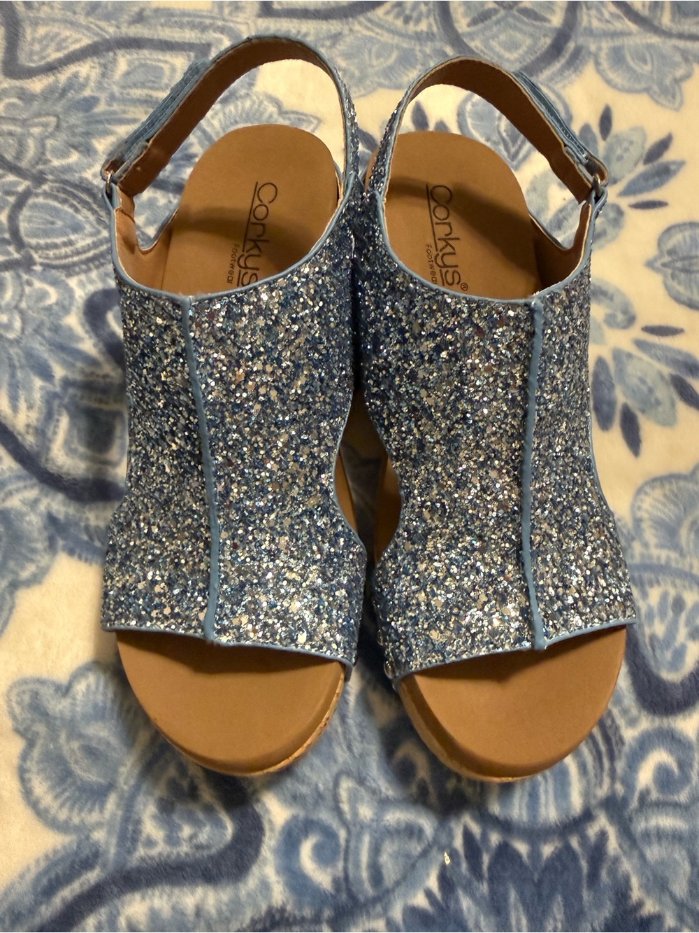 Corkys LIGHT Blue Glitter Slingback Sandals NWOT